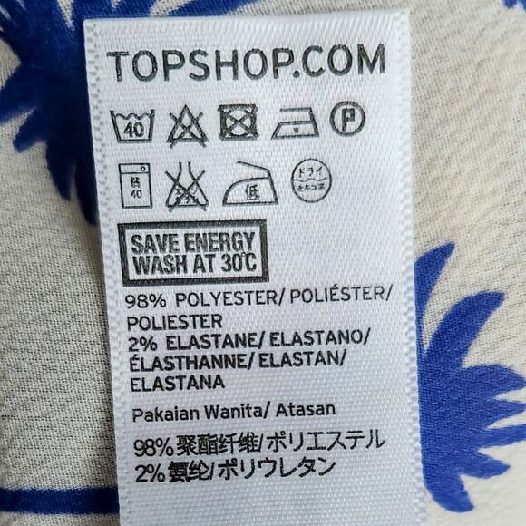 Topshop Women's Blue Palm Trees & Black Piping Button-Down Blouse | US 4 / UK 8 - Picture 10 of 10